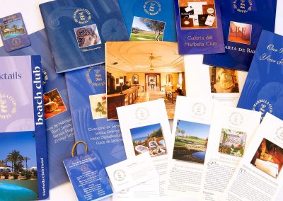 Marbella Club Hotel - Diseño gráfico e impresión de folleto corporativo, papelería, menús, flyers, etc